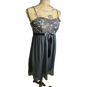 Jessica McClintock Whimsigoth Cocktail Dress Vtg 6 Black Lace Empire Waist Fairy